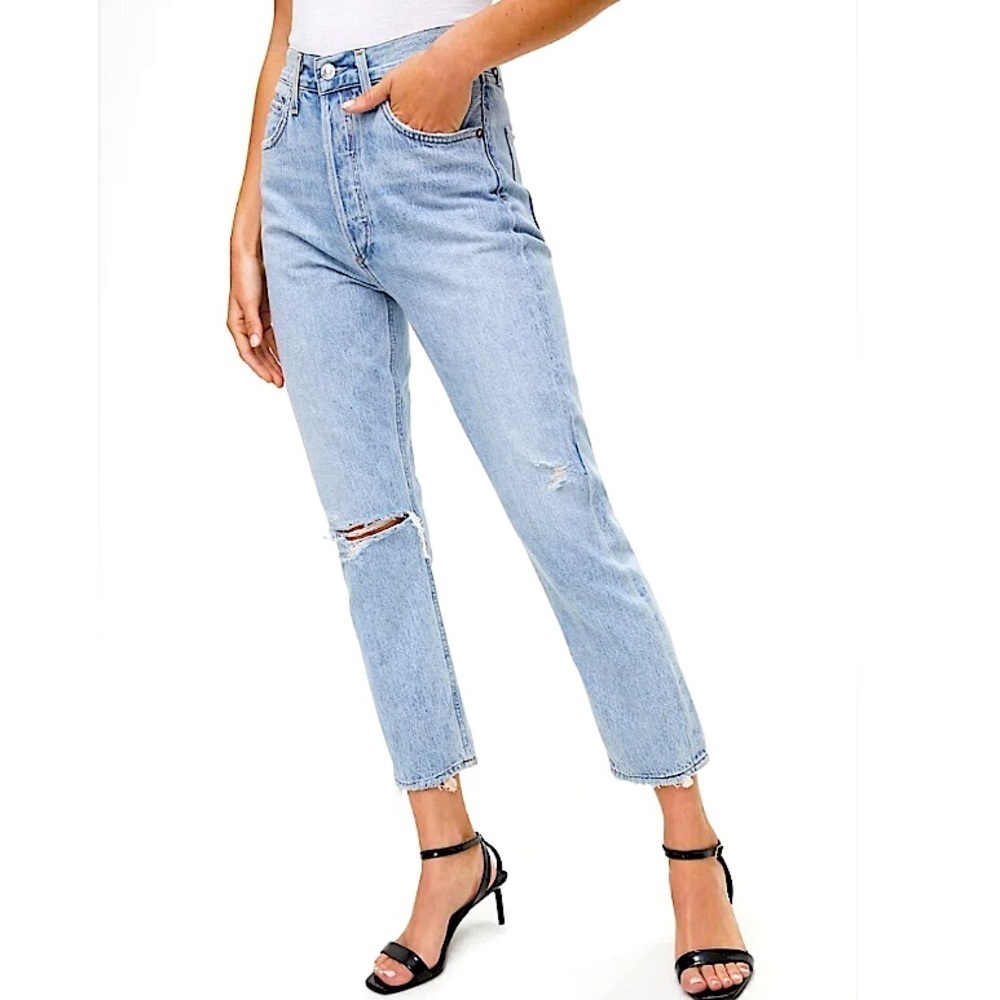 New Agolde Riley Straight Leg Size 31 Jeans Distressed High Rise